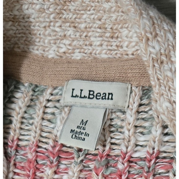 LL Bean Womens Fair Isle Cotton Ragg Open Front Cardigan Size M Chunky Winter - Picture 5 of 11